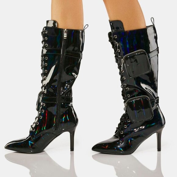 ALL THAT SHIMMER SHINES FROM THE FUTURE HEELED BOOTS ( BRAND NEW !!!! ) BLACK - Picture 4 of 6
